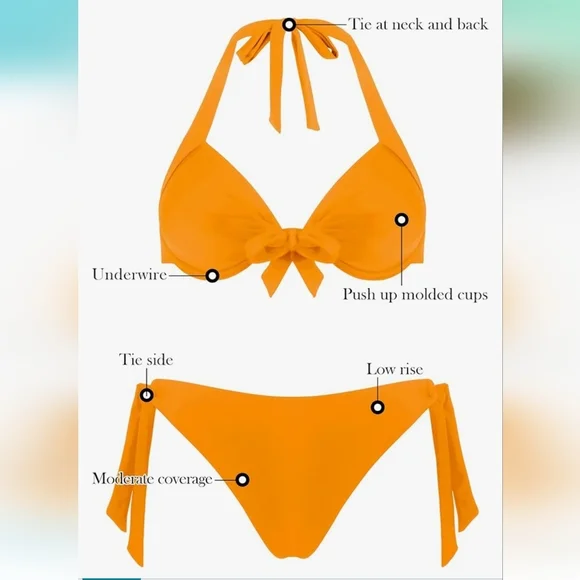 Women's Underwire Bikini Set orange sz S - Picture 5 of 9